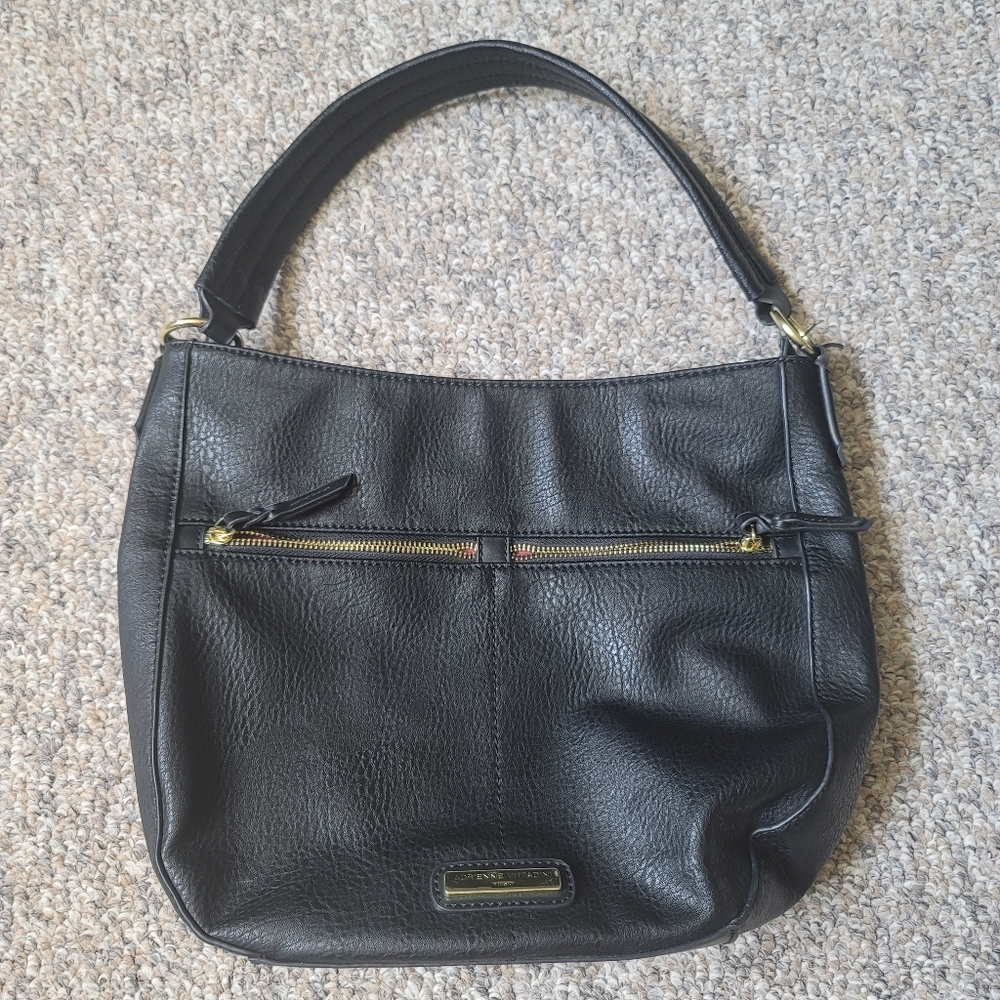 Adrienne Vittadini Black Handbag Gold Hardware